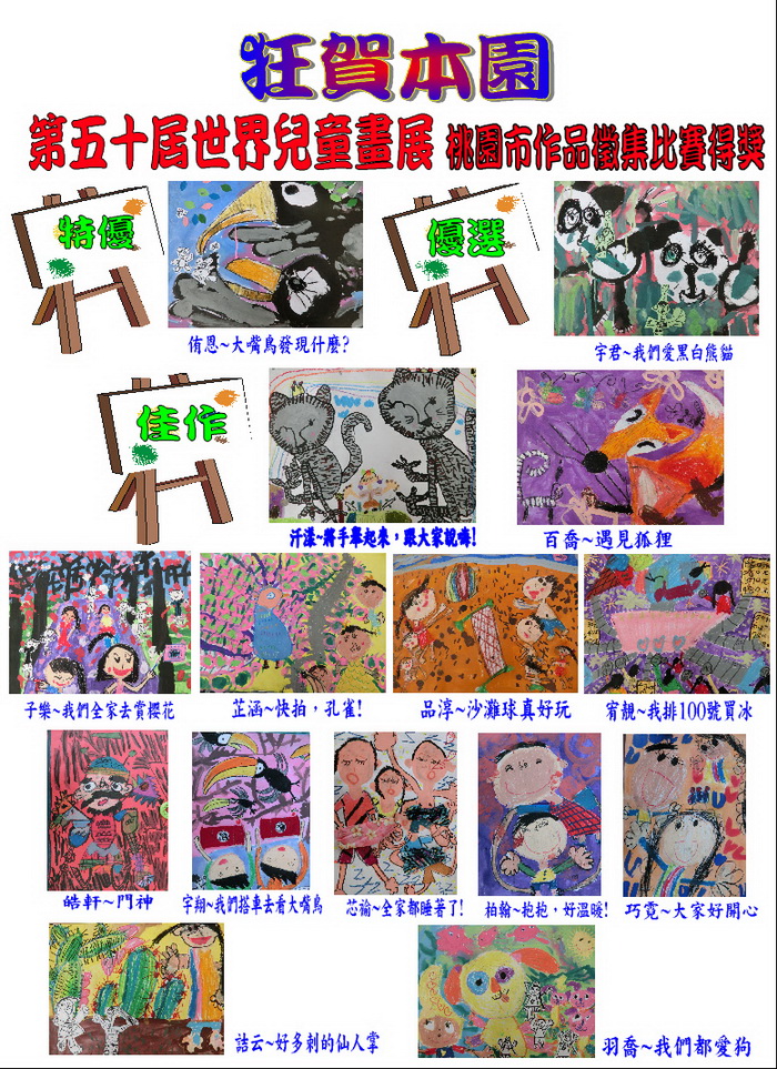 第五十屆世界兒童畫展桃園市作品徵集比賽獲獎名單